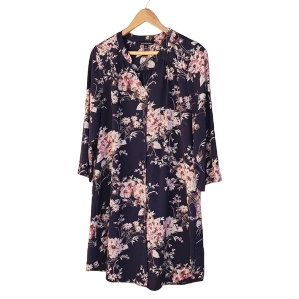 41 HAWTHORN ANTHRO Cristen Shirt Dress MP Navy Floral Button Front Tunic Dress - Picture 6 of 16